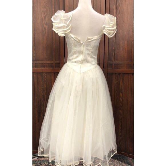 Vintage 1980s 1990s Tea Length Wedding Prom Dress - Picture 5 of 16